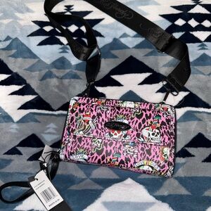 Ed Hardy Pink and Black Graphic Crossbody Bag